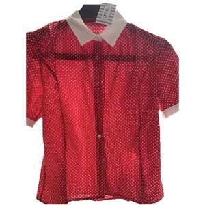 Tulip B Large Pok A Dot Red Novelty NWT Cottage core Button Up Puffy Sleeve